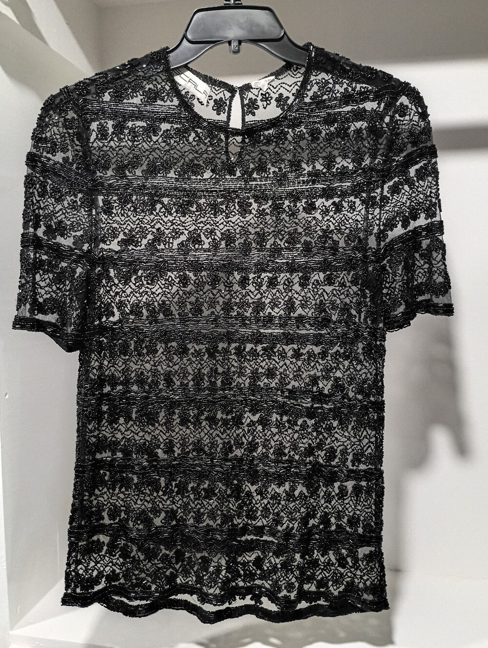 Vintage Scala Black Beaded Mesh Top